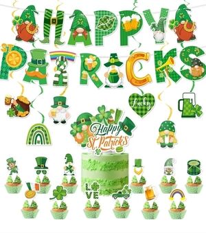 St Patrick's Day Party Decorations Banner Hanging Swirls Cake Cupcake Topper